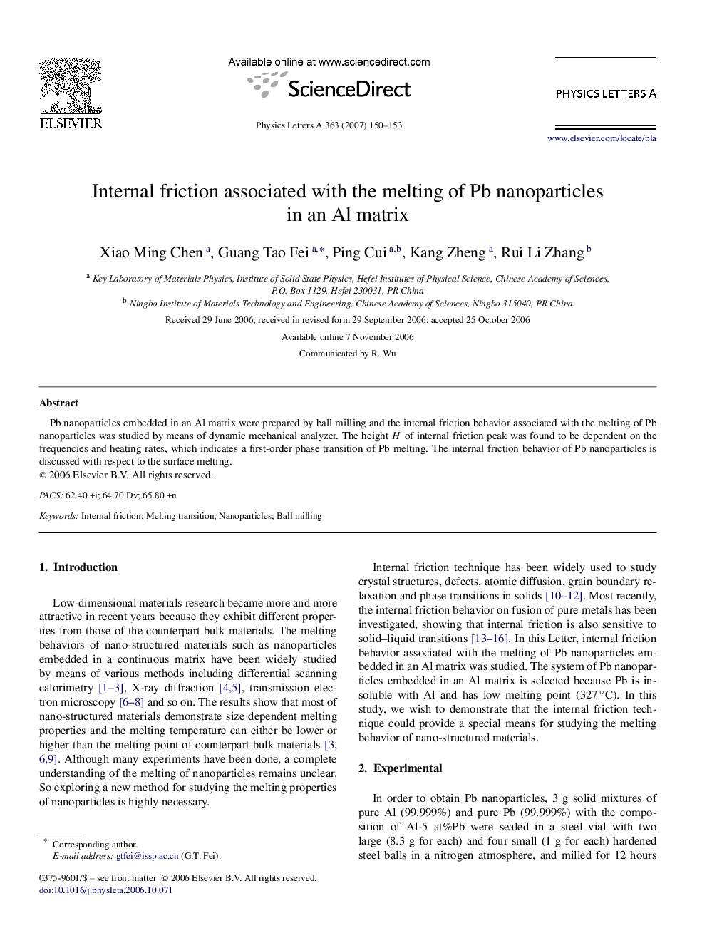 Internal friction associated with the melting of Pb nanoparticles in an Al matrix