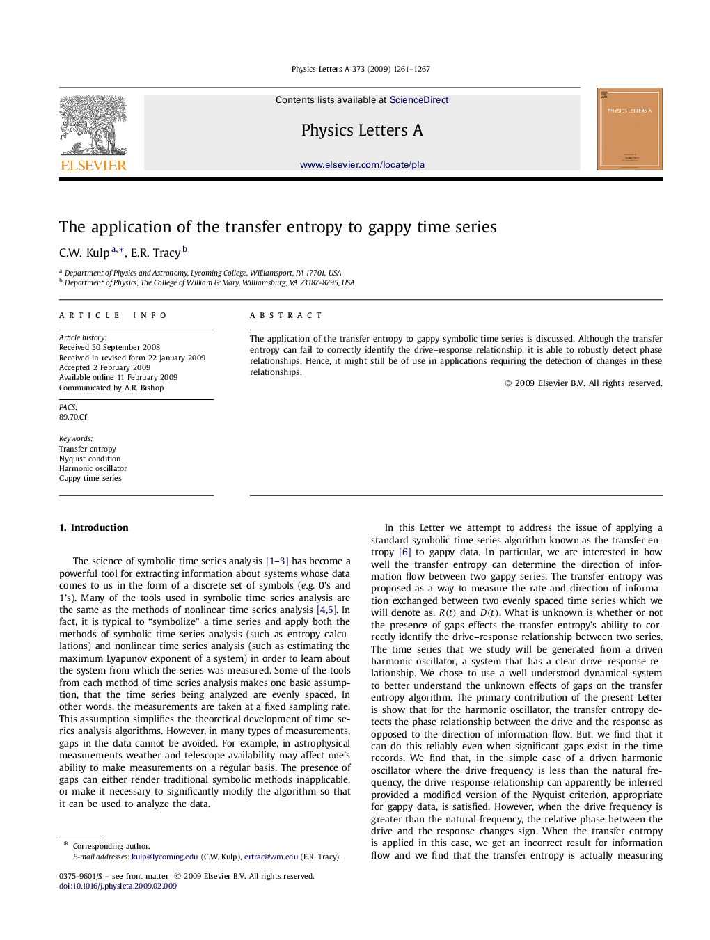 The application of the transfer entropy to gappy time series