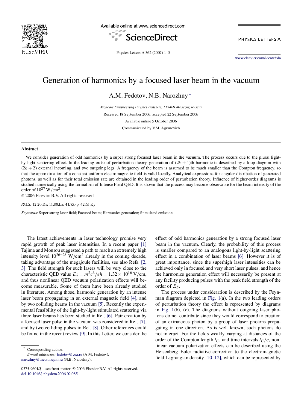 Generation of harmonics by a focused laser beam in the vacuum