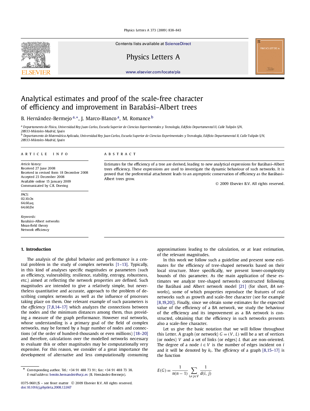 Analytical estimates and proof of the scale-free character of efficiency and improvement in Barabási–Albert trees