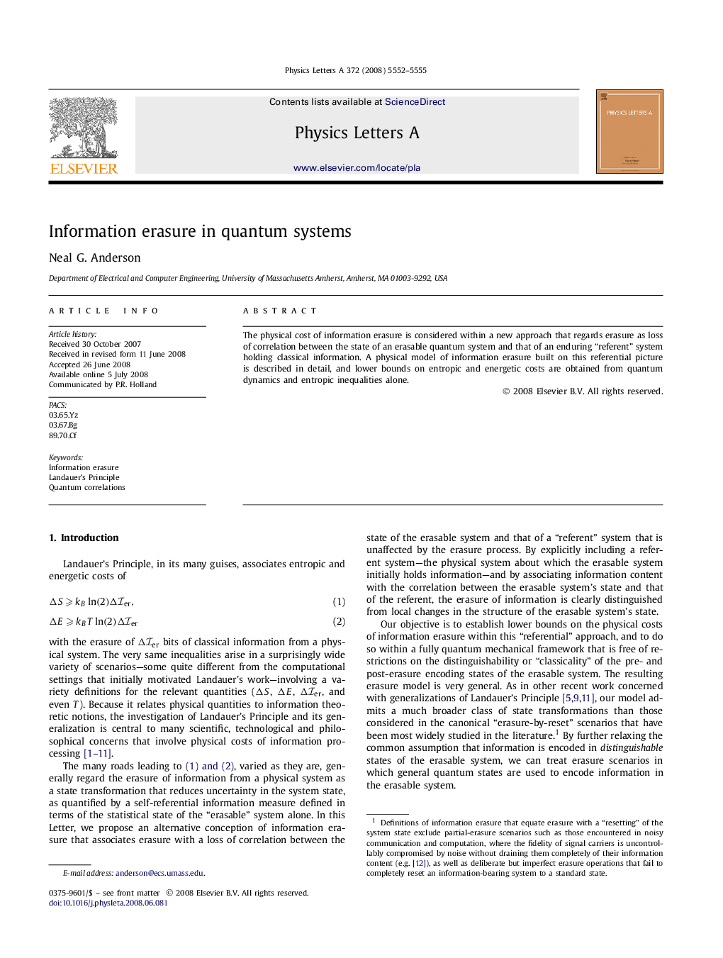 Information erasure in quantum systems