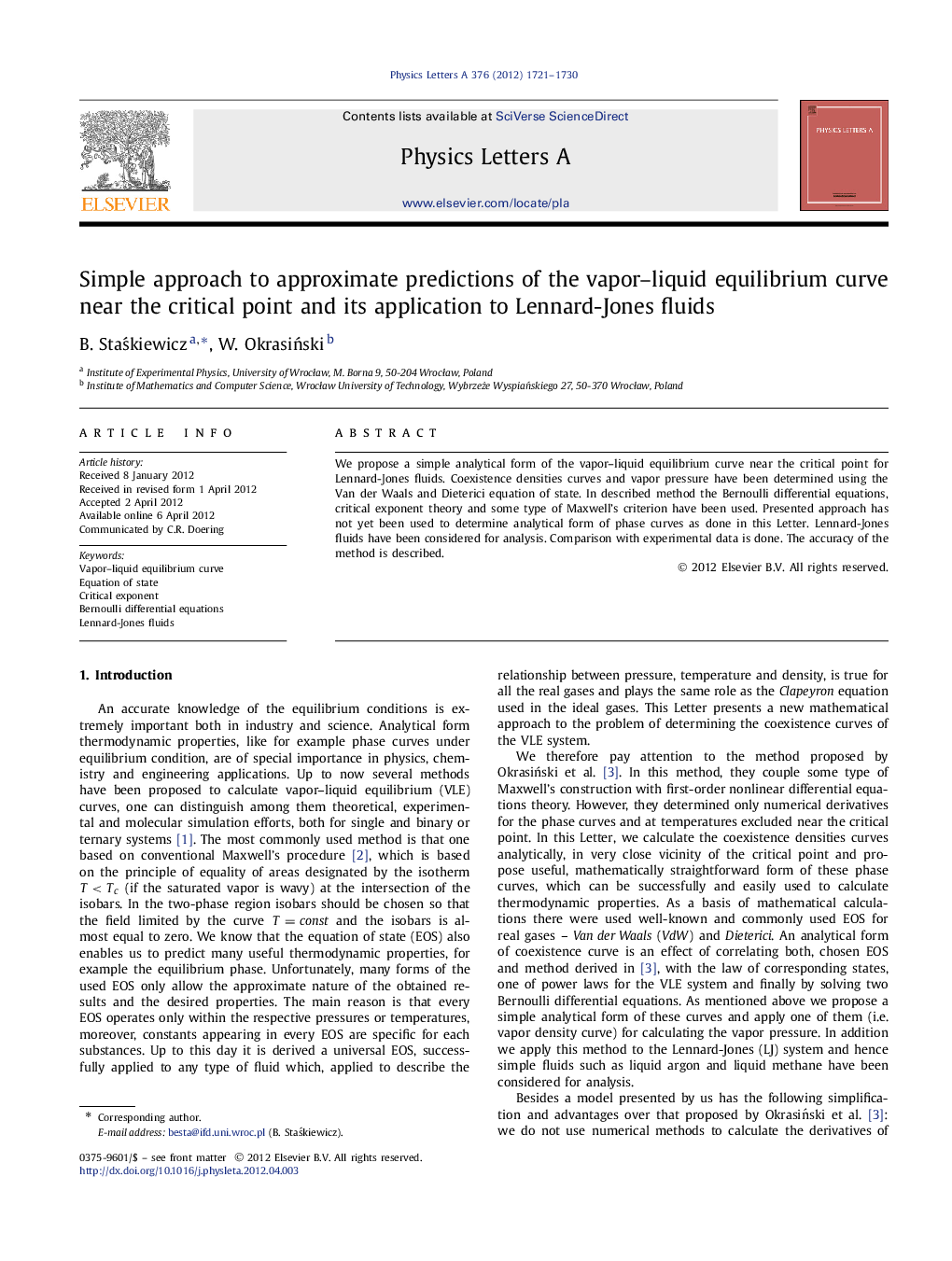 Simple approach to approximate predictions of the vapor–liquid equilibrium curve near the critical point and its application to Lennard-Jones fluids