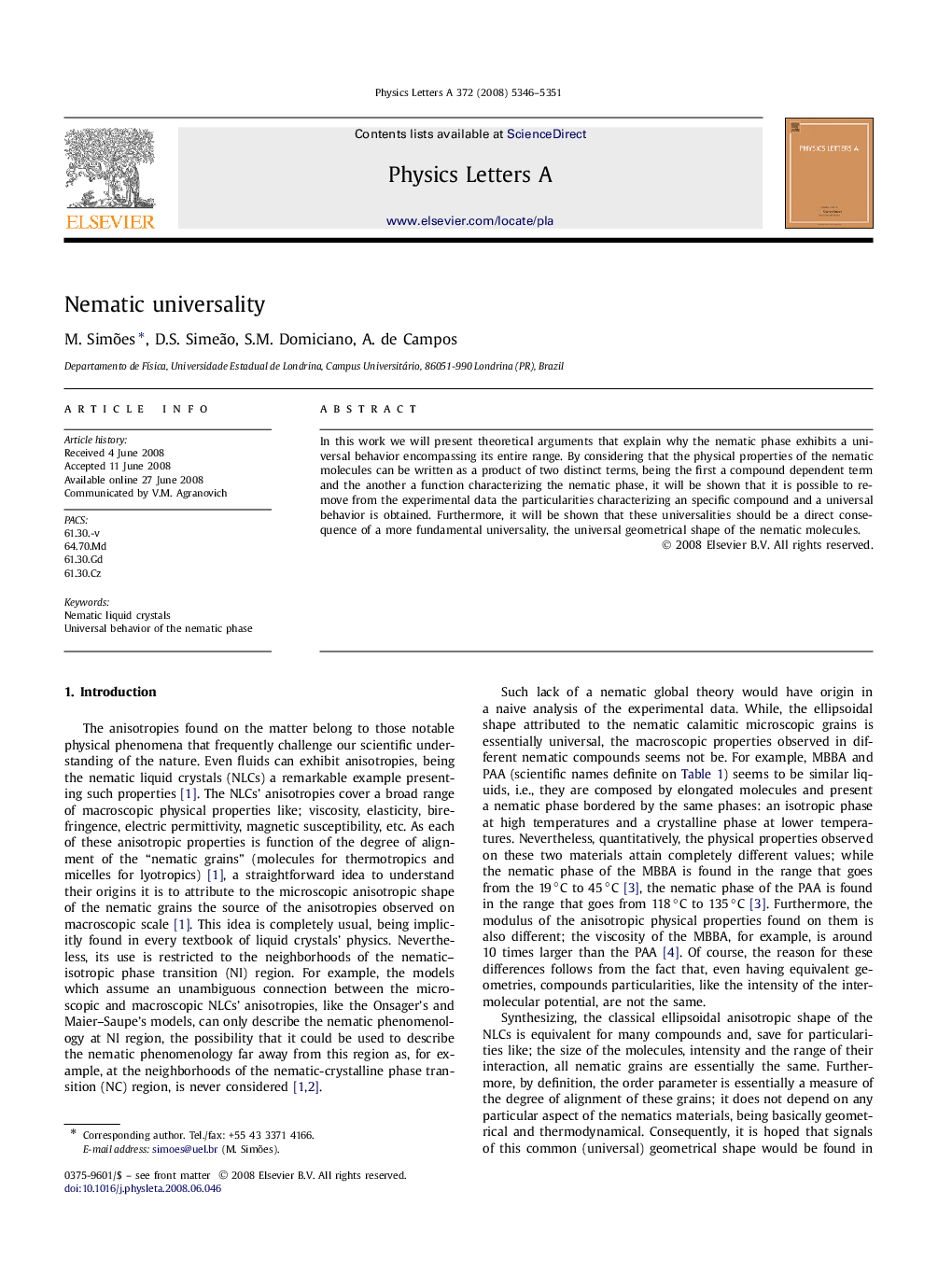 Nematic universality