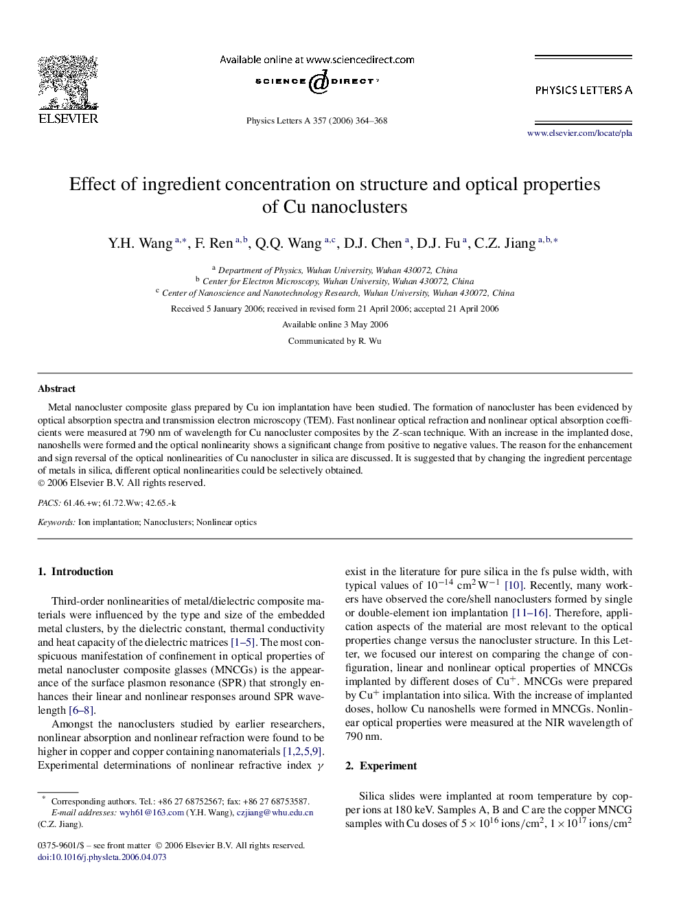 Effect of ingredient concentration on structure and optical properties of Cu nanoclusters