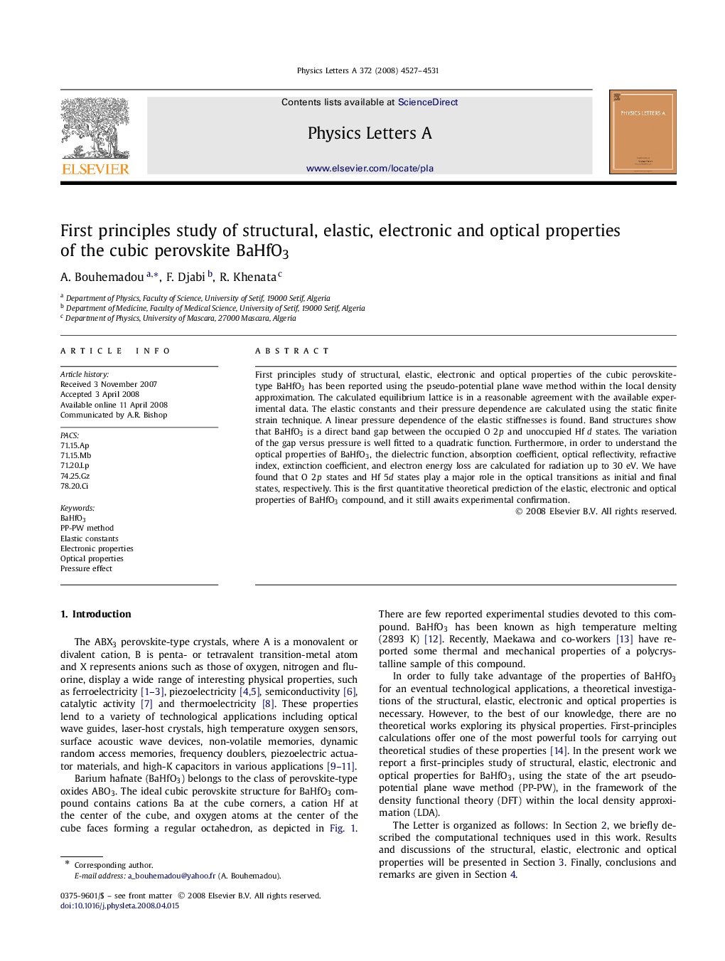 First principles study of structural, elastic, electronic and optical properties of the cubic perovskite BaHfO3