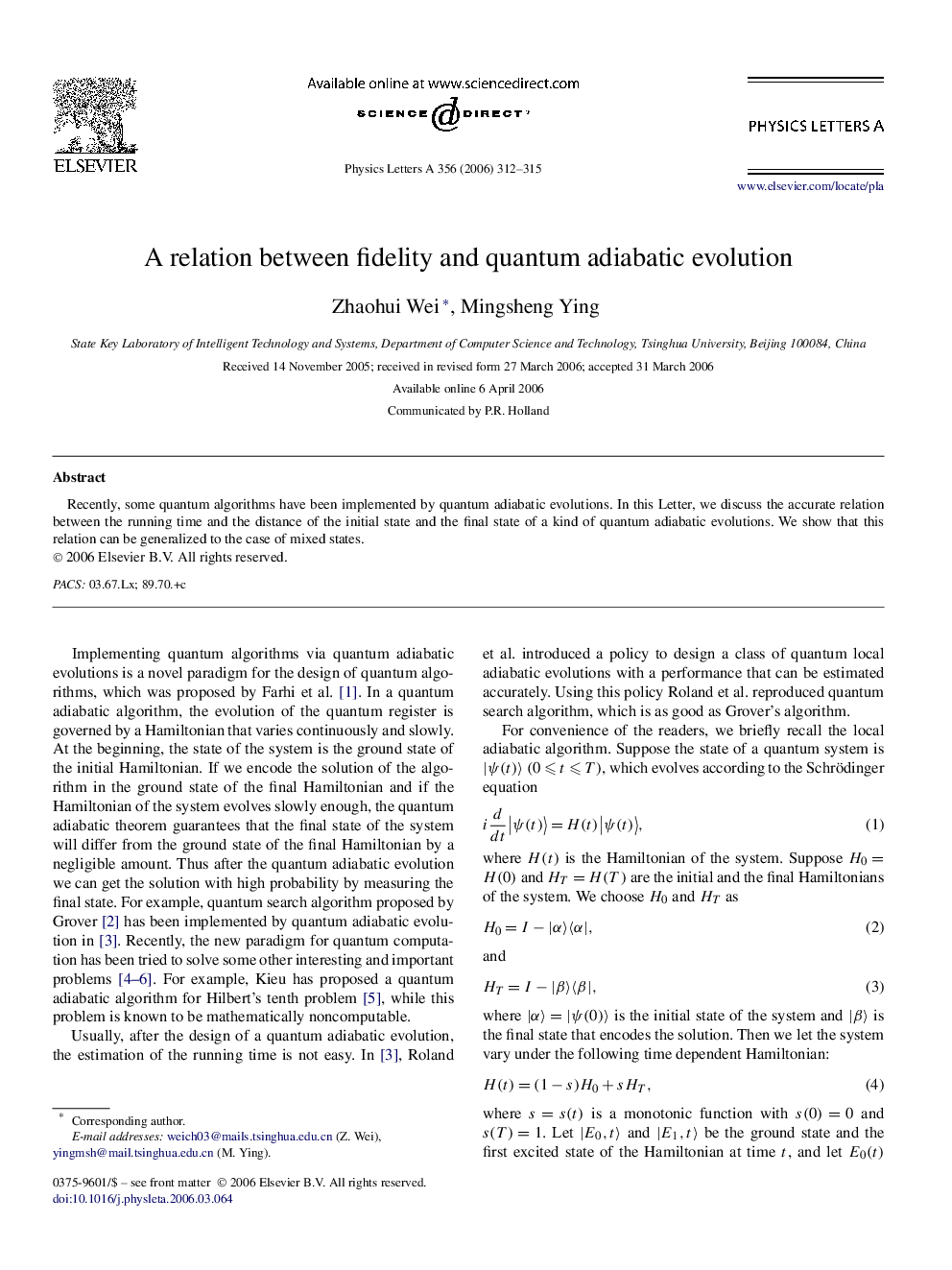 A relation between fidelity and quantum adiabatic evolution