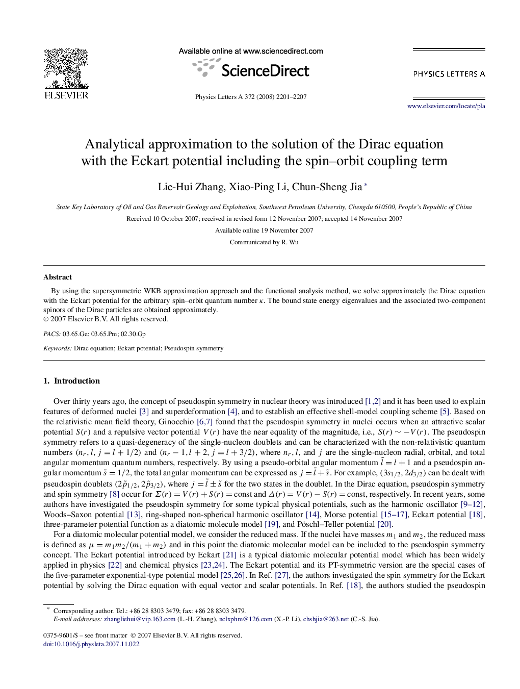 Analytical approximation to the solution of the Dirac equation with the Eckart potential including the spin–orbit coupling term