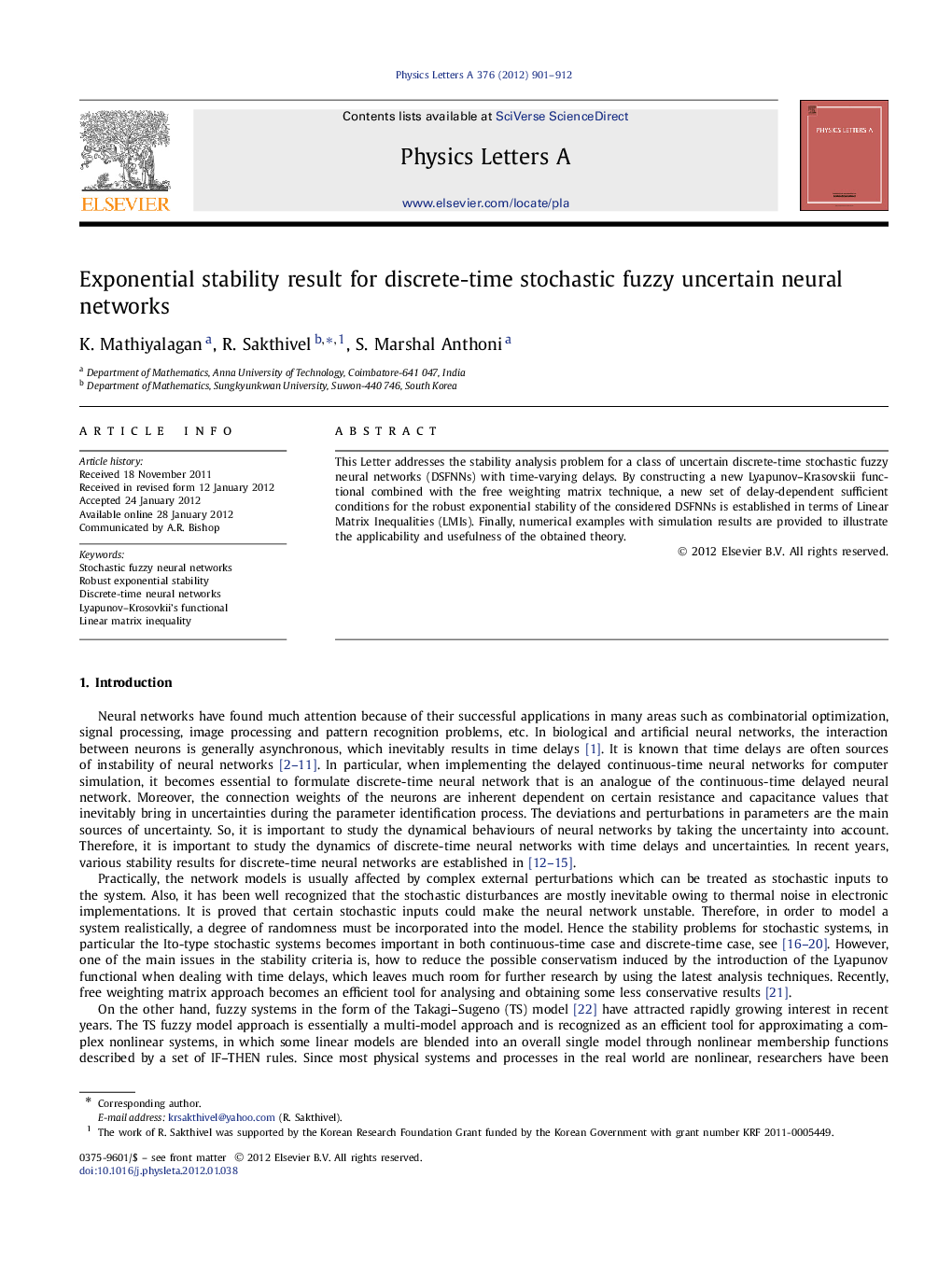 Exponential stability result for discrete-time stochastic fuzzy uncertain neural networks