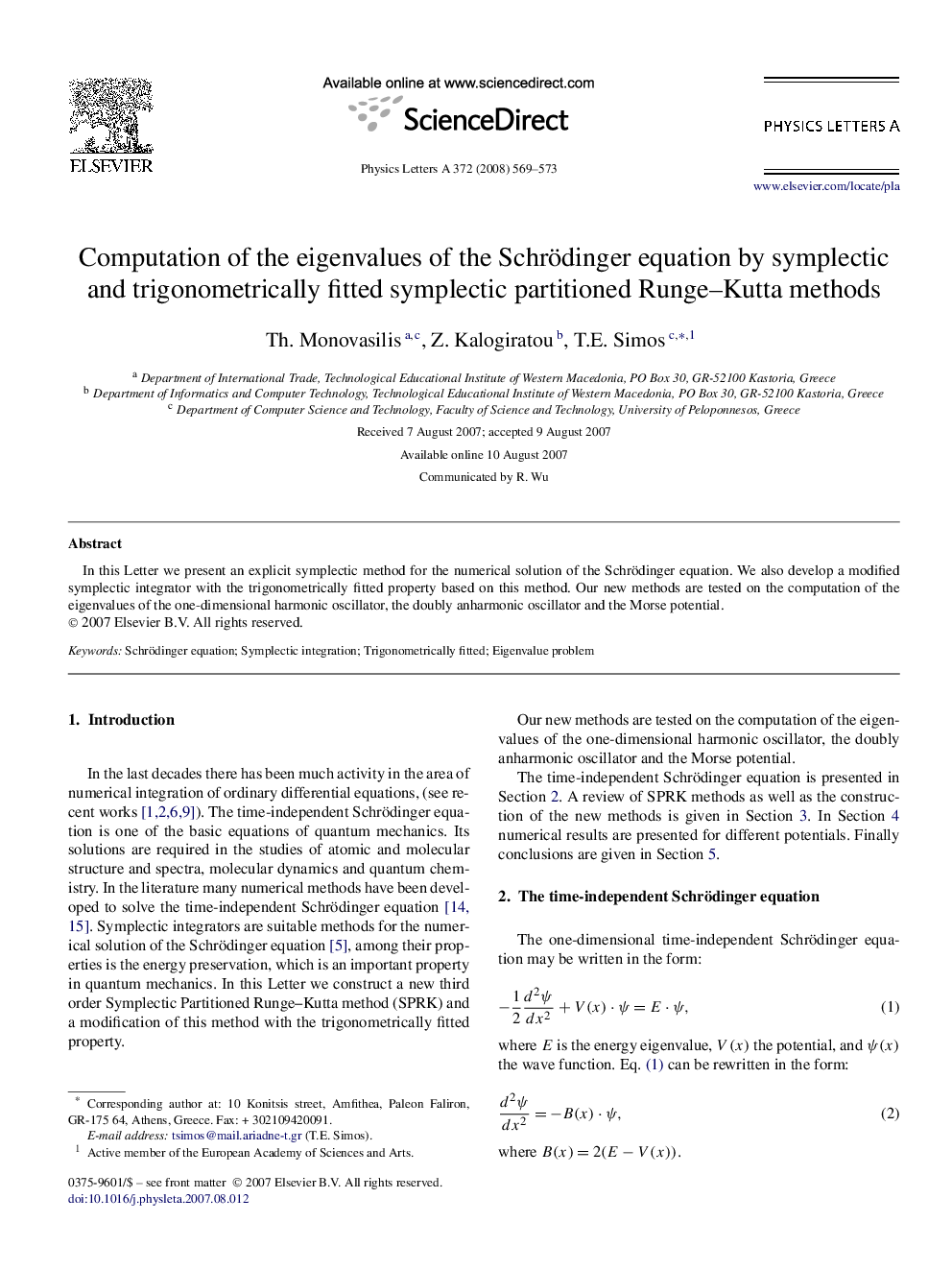 Computation of the eigenvalues of the Schrödinger equation by symplectic and trigonometrically fitted symplectic partitioned Runge–Kutta methods