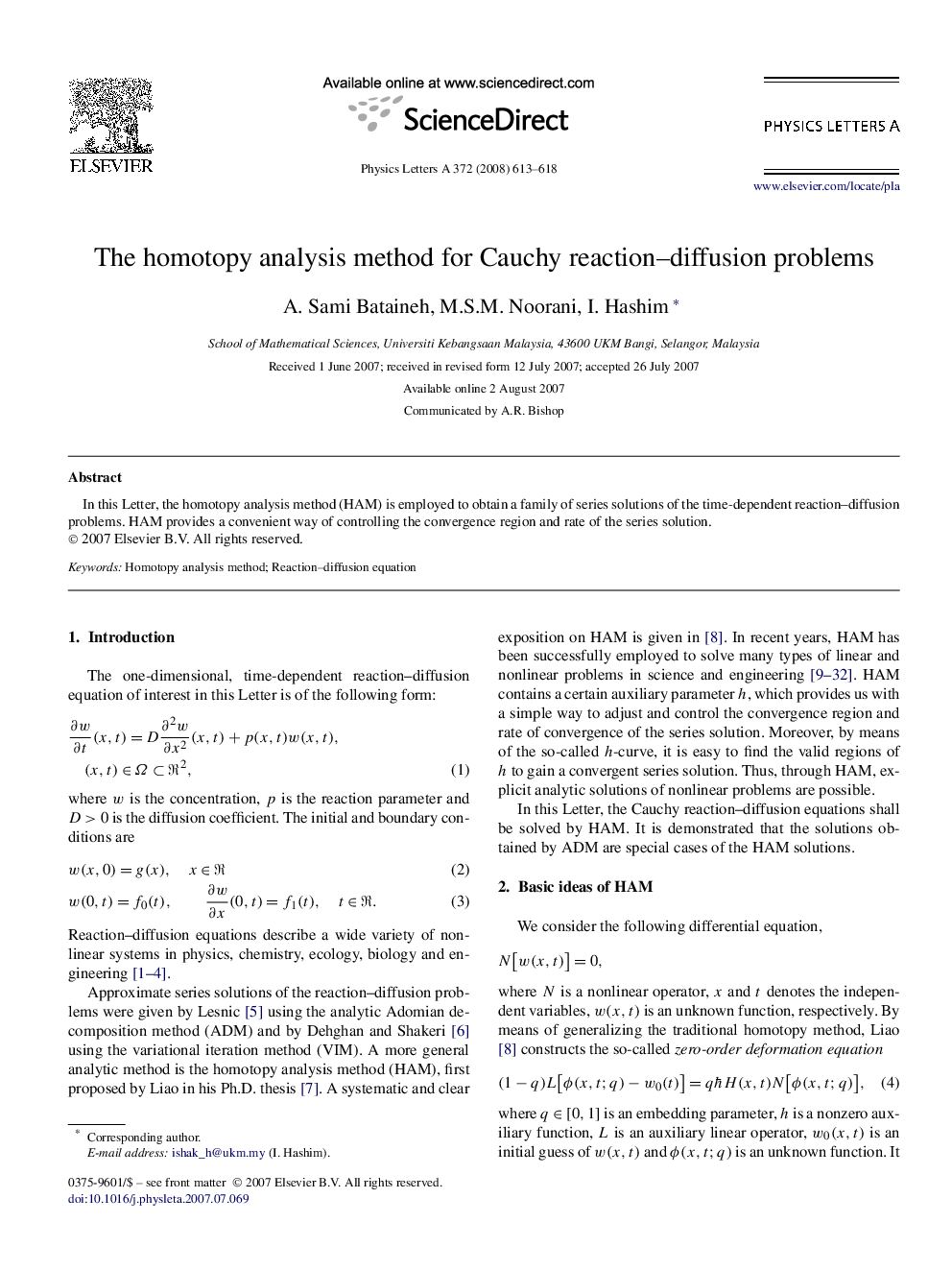 The homotopy analysis method for Cauchy reaction-diffusion problems