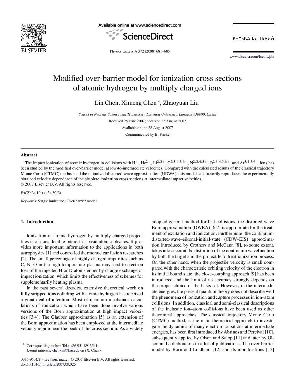 Modified over-barrier model for ionization cross sections of atomic hydrogen by multiply charged ions