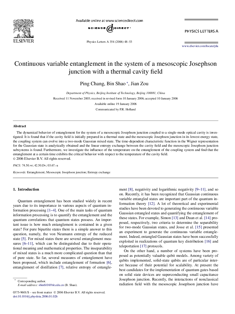 Continuous variable entanglement in the system of a mesoscopic Josephson junction with a thermal cavity field