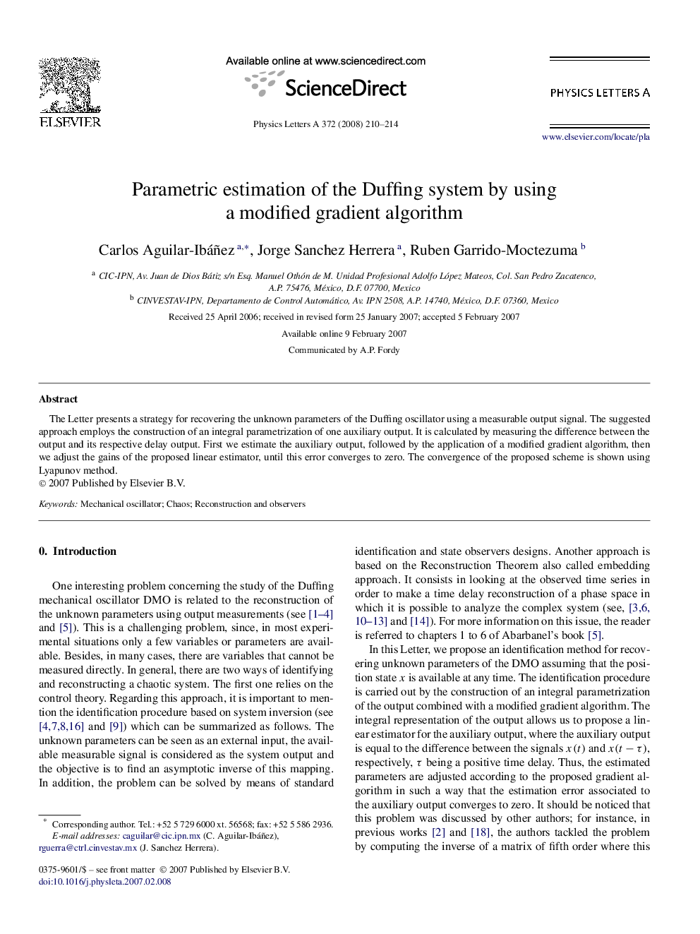 Parametric estimation of the Duffing system by using a modified gradient algorithm