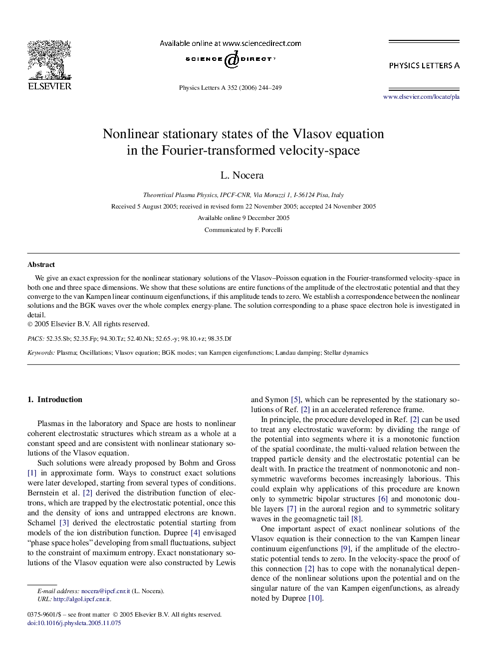 Nonlinear stationary states of the Vlasov equation in the Fourier-transformed velocity-space