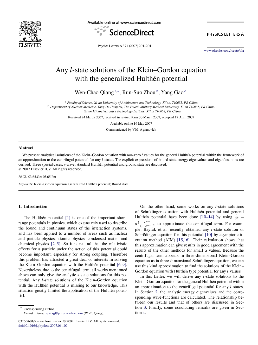 Any l-state solutions of the Klein–Gordon equation with the generalized Hulthén potential