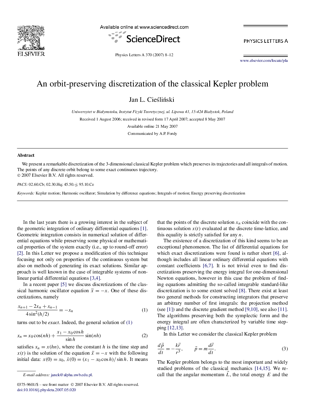 An orbit-preserving discretization of the classical Kepler problem