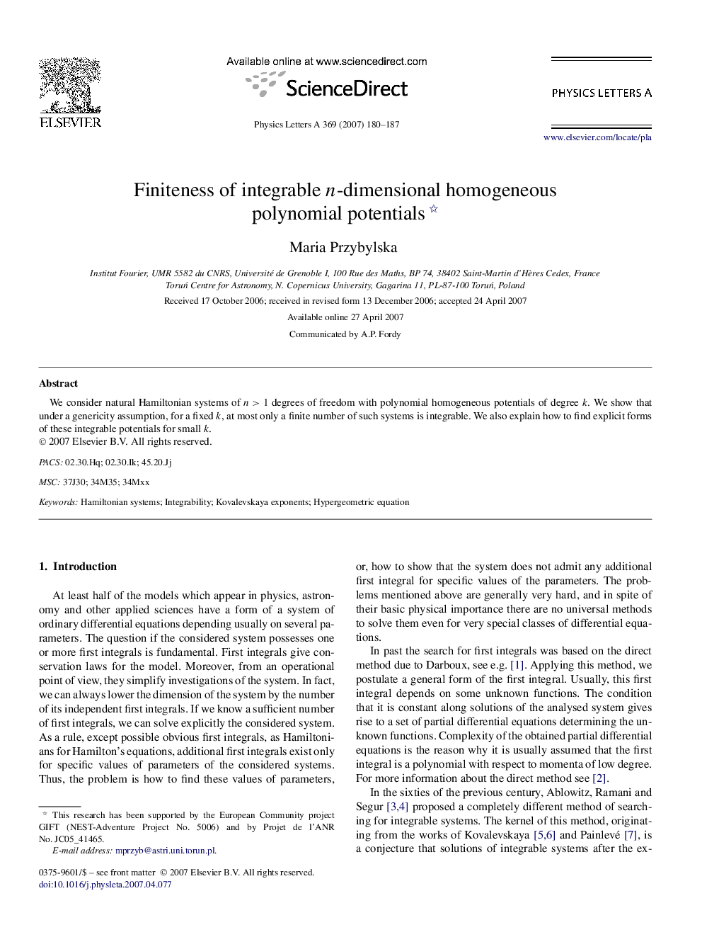 Finiteness of integrable n-dimensional homogeneous polynomial potentials