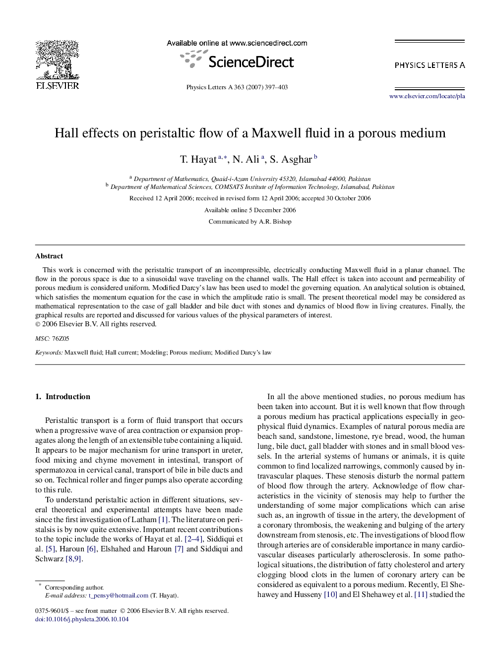 Hall effects on peristaltic flow of a Maxwell fluid in a porous medium