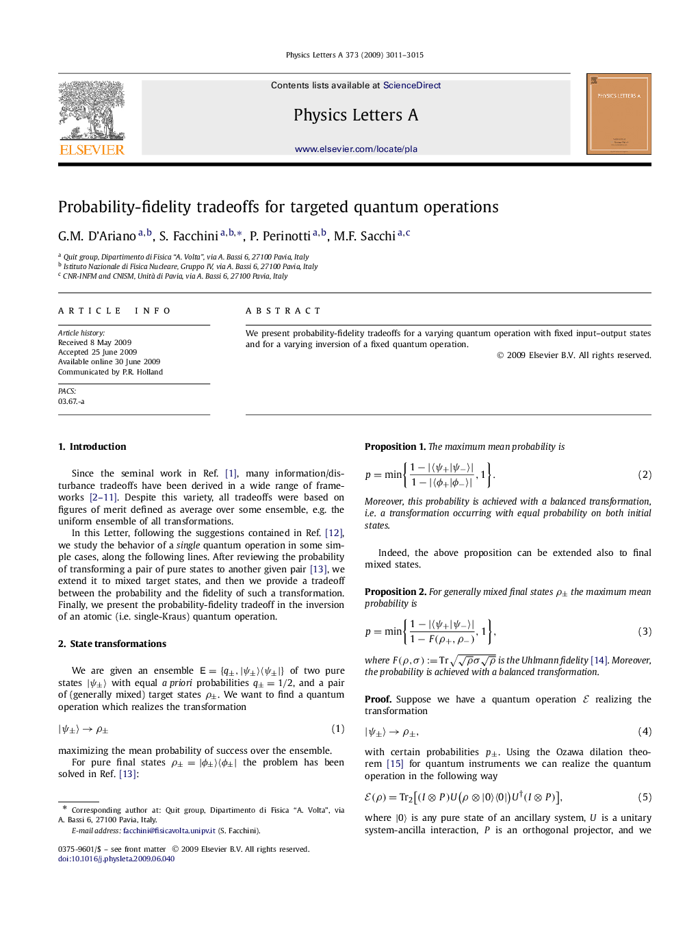 عکس صفحه اول مقاله: Probability-fidelity tradeoffs for targeted quantum operations Probability-fidelity tradeoffs for targeted quantum operations