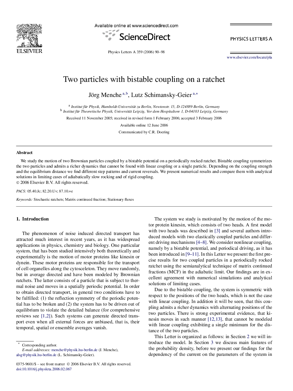 Two particles with bistable coupling on a ratchet