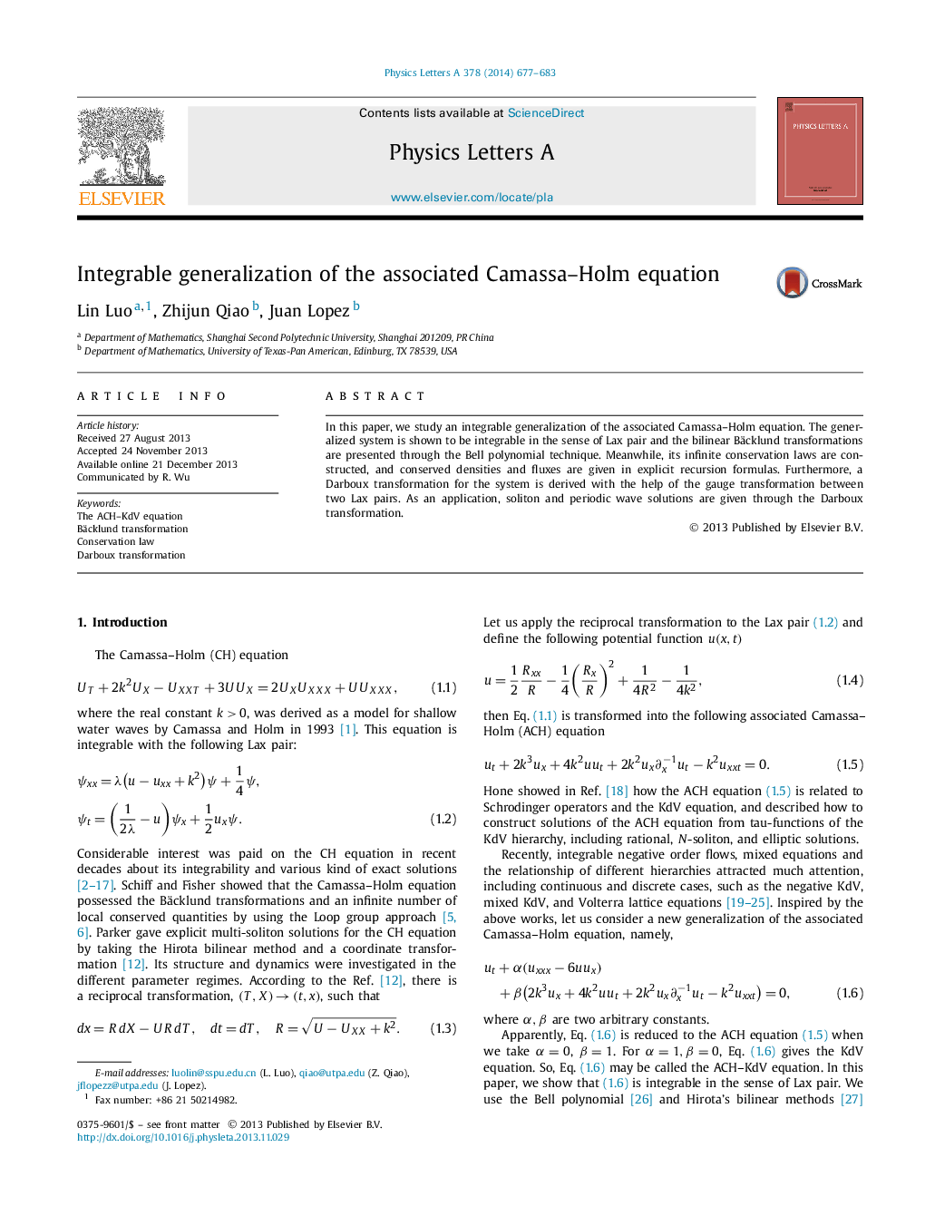 Integrable generalization of the associated Camassa–Holm equation