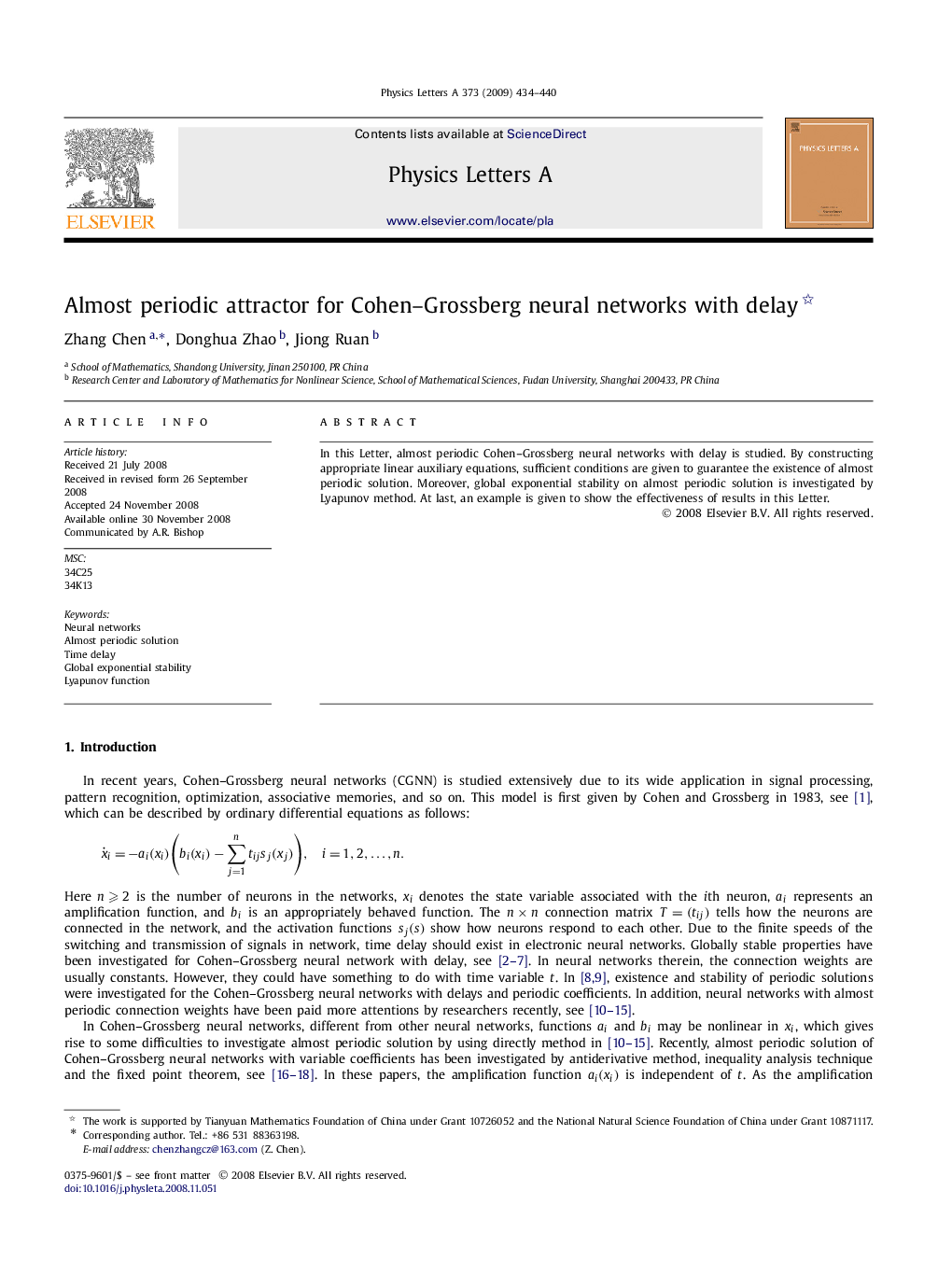 Almost periodic attractor for Cohen–Grossberg neural networks with delay 