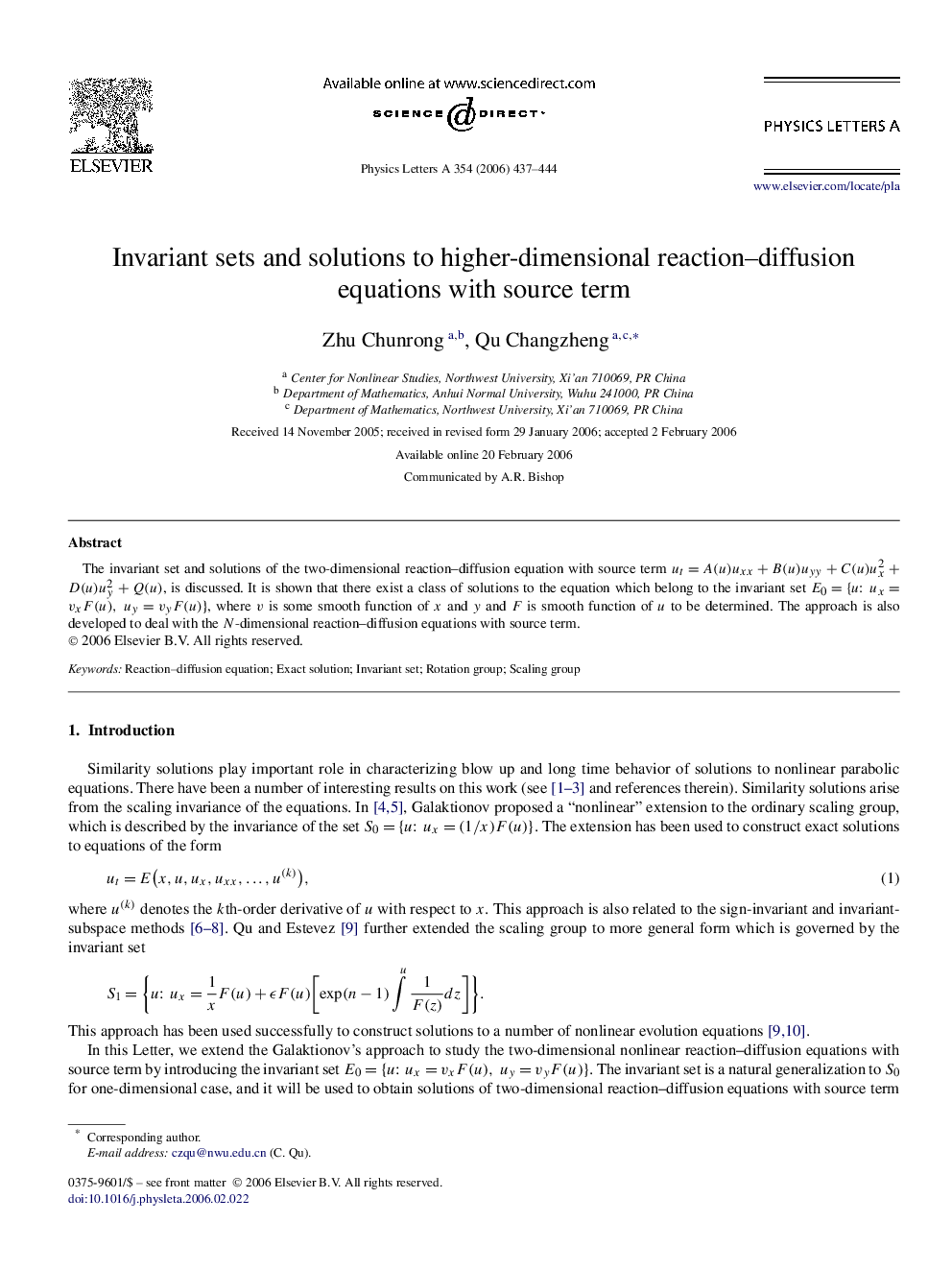 Invariant sets and solutions to higher-dimensional reaction–diffusion equations with source term