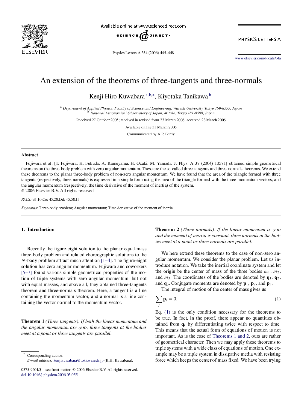 An extension of the theorems of three-tangents and three-normals