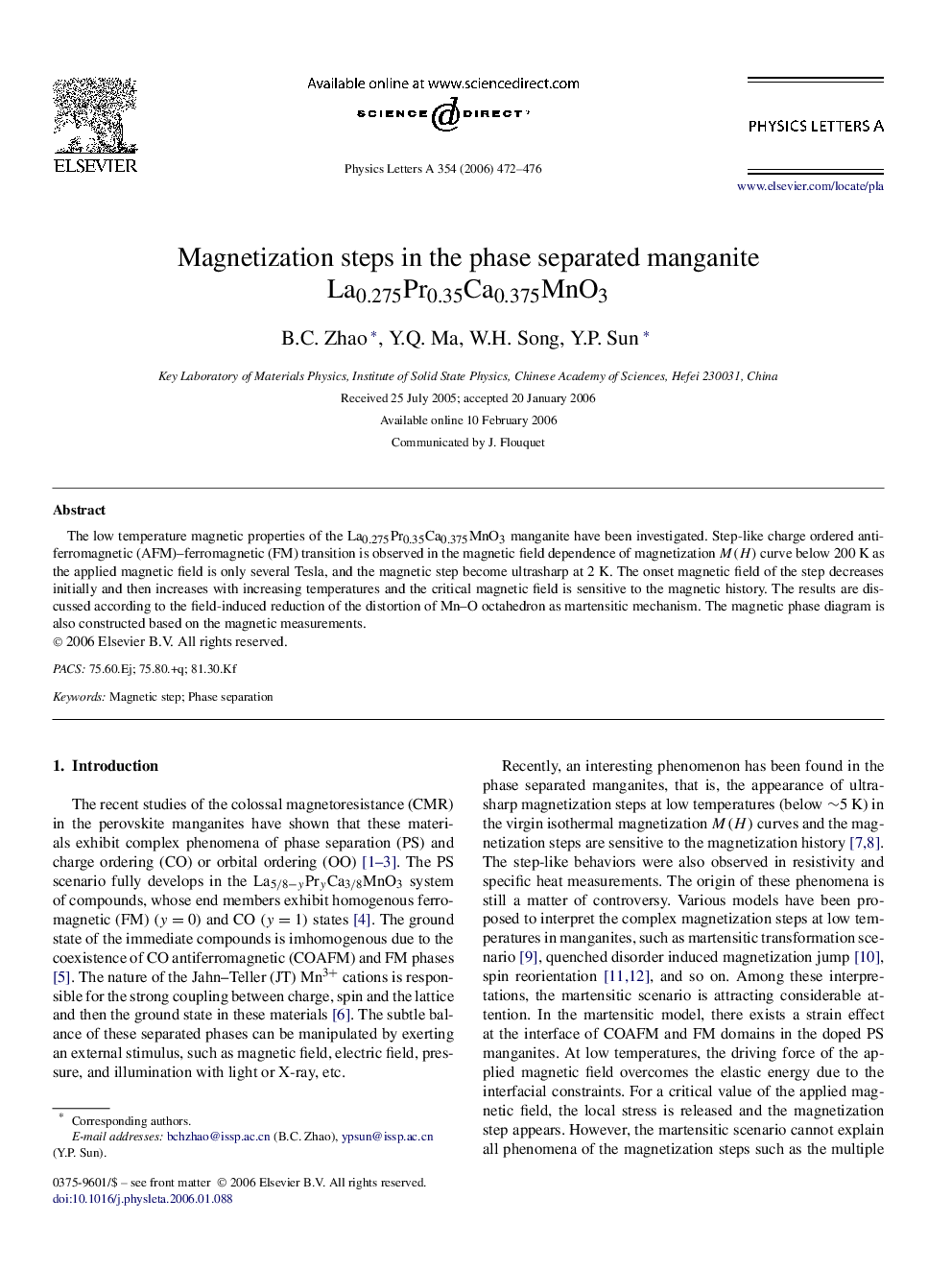 Magnetization steps in the phase separated manganite La0.275Pr0.35Ca0.375MnO3