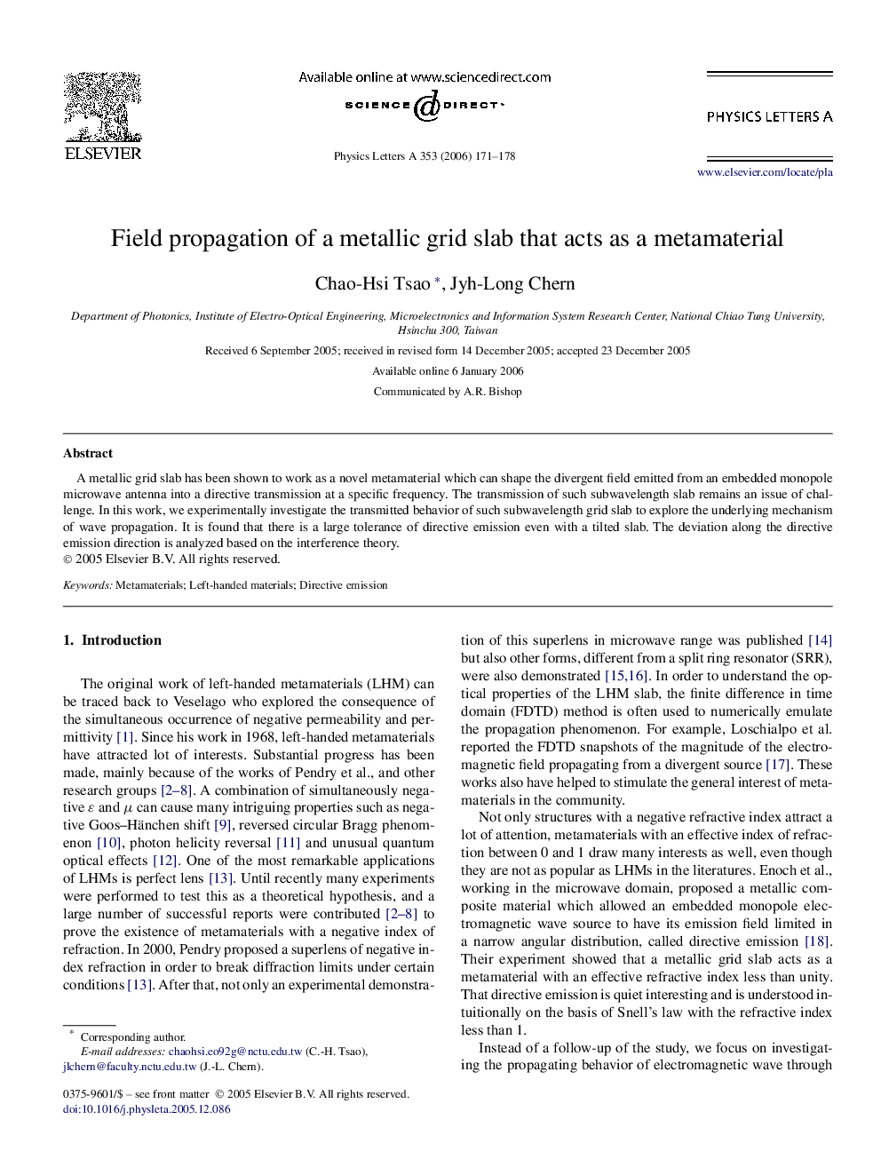 Field propagation of a metallic grid slab that acts as a metamaterial