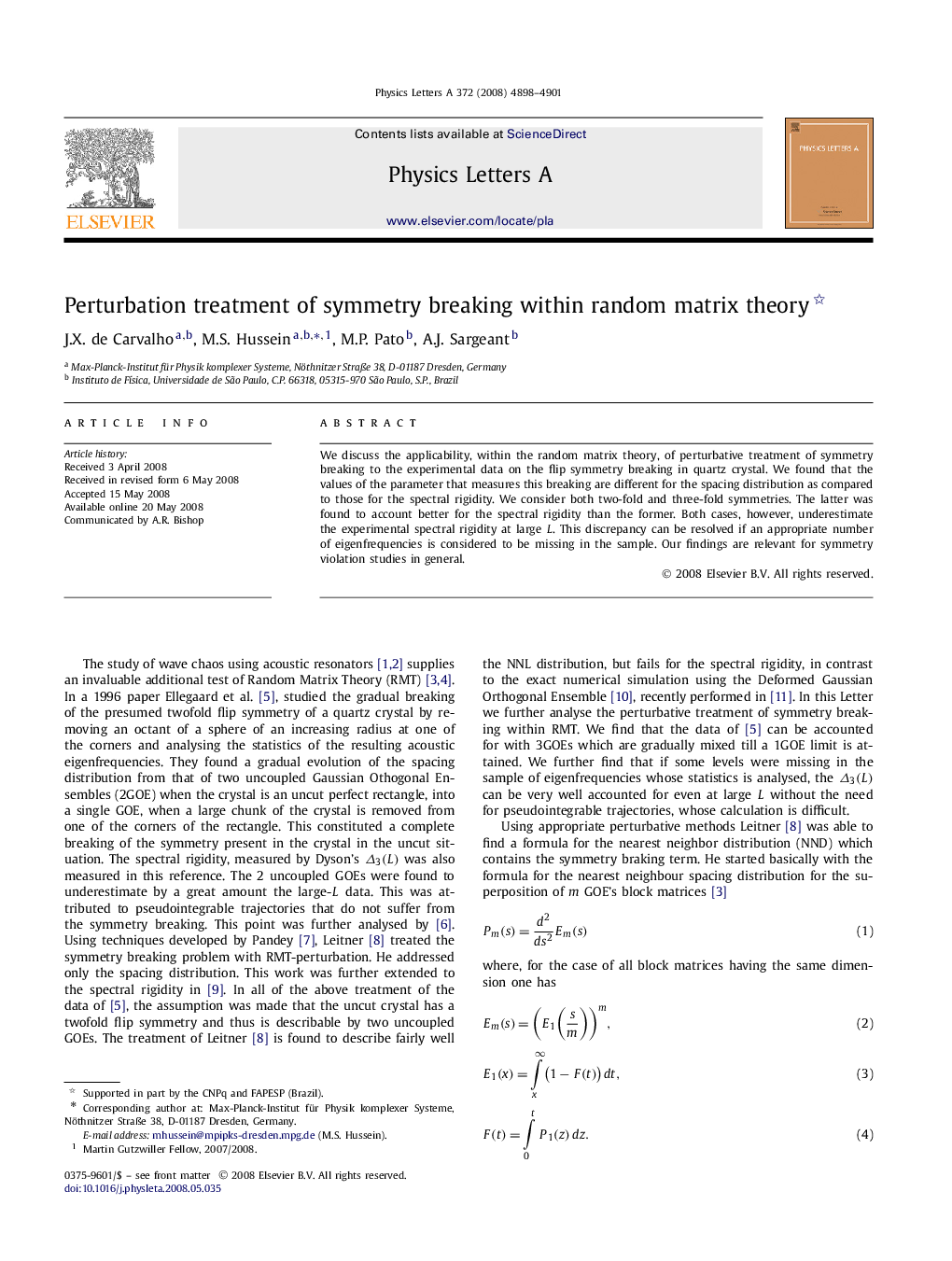 Perturbation treatment of symmetry breaking within random matrix theory 