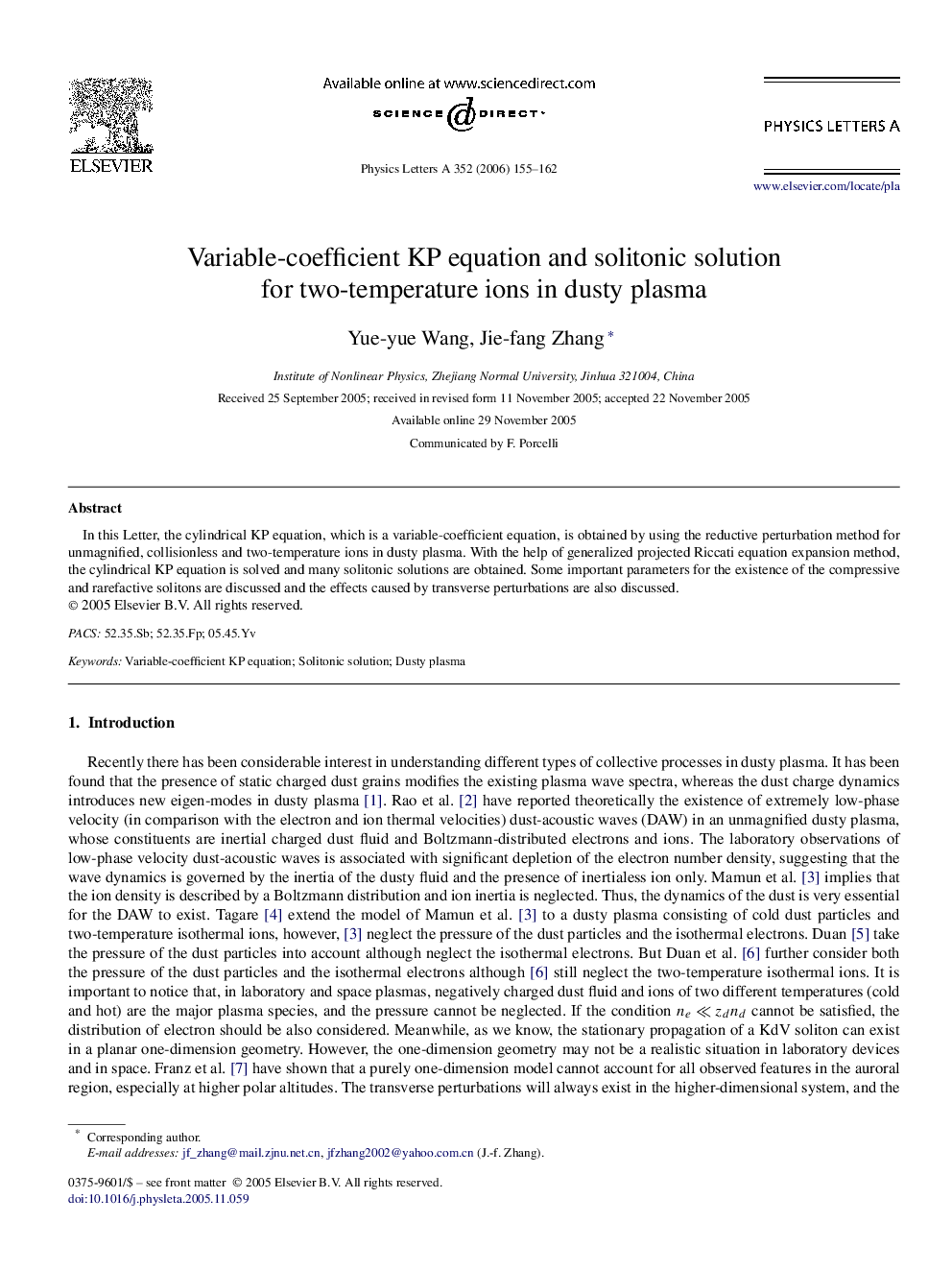 Variable-coefficient KP equation and solitonic solution for two-temperature ions in dusty plasma