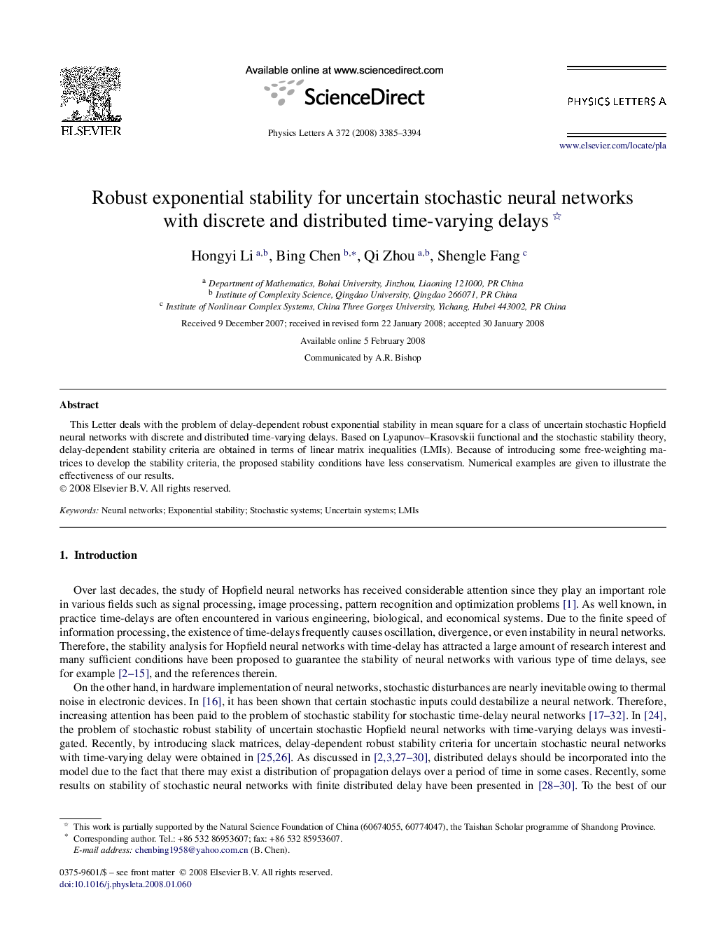 Robust exponential stability for uncertain stochastic neural networks with discrete and distributed time-varying delays 