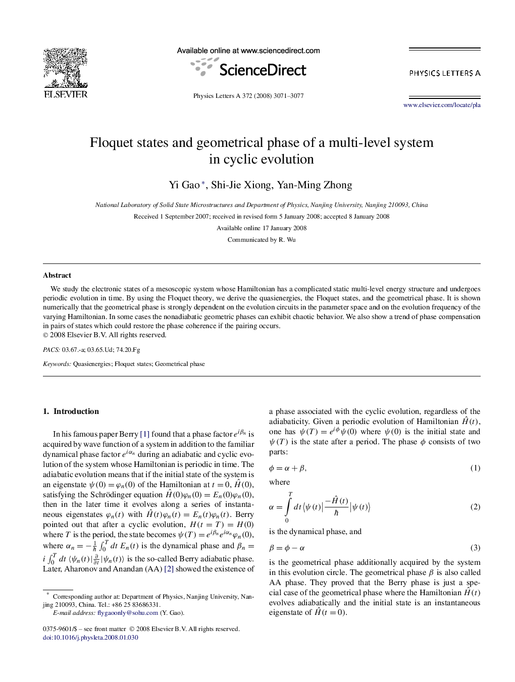 Floquet states and geometrical phase of a multi-level system in cyclic evolution