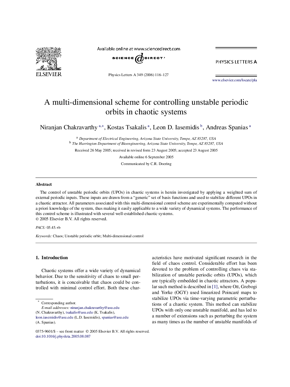 A multi-dimensional scheme for controlling unstable periodic orbits in chaotic systems