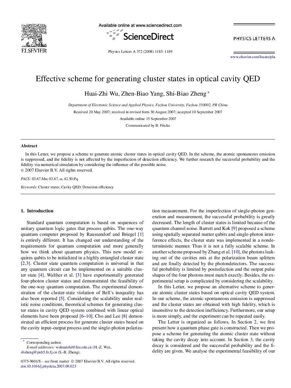 Effective scheme for generating cluster states in optical cavity QED