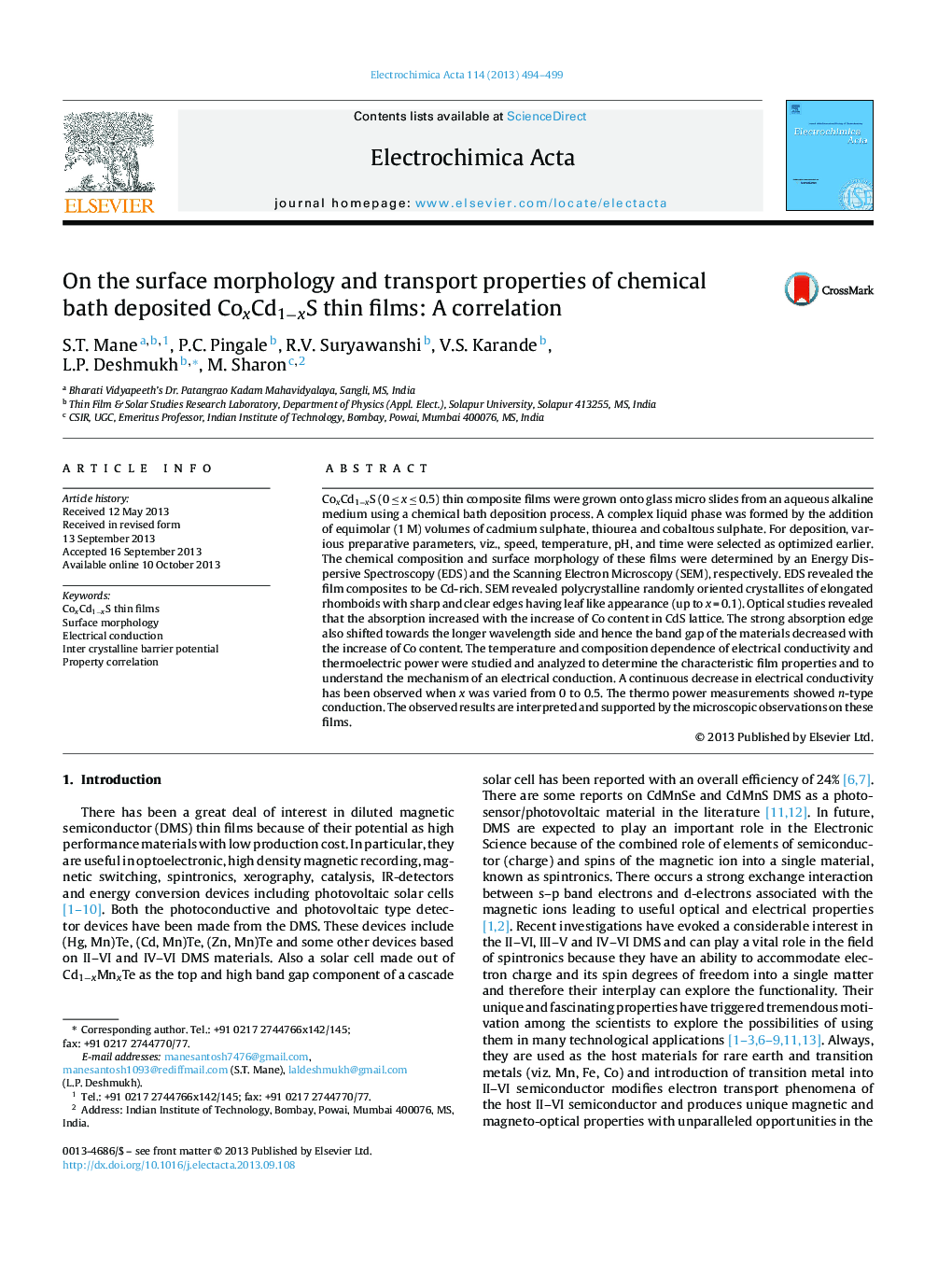 On the surface morphology and transport properties of chemical bath deposited CoxCd1−xS thin films: A correlation