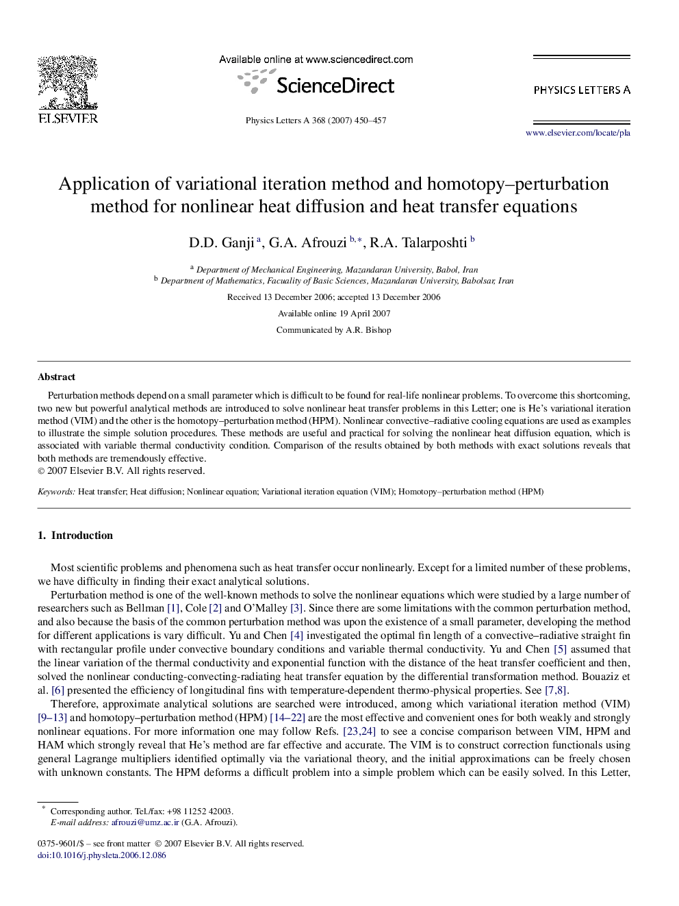 Application of variational iteration method and homotopy–perturbation method for nonlinear heat diffusion and heat transfer equations