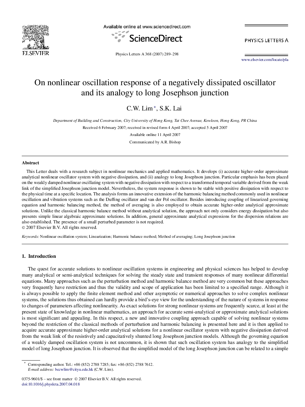 On nonlinear oscillation response of a negatively dissipated oscillator and its analogy to long Josephson junction