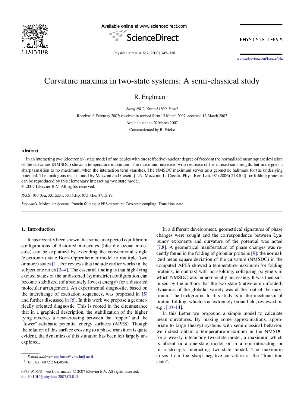 Curvature maxima in two-state systems: A semi-classical study