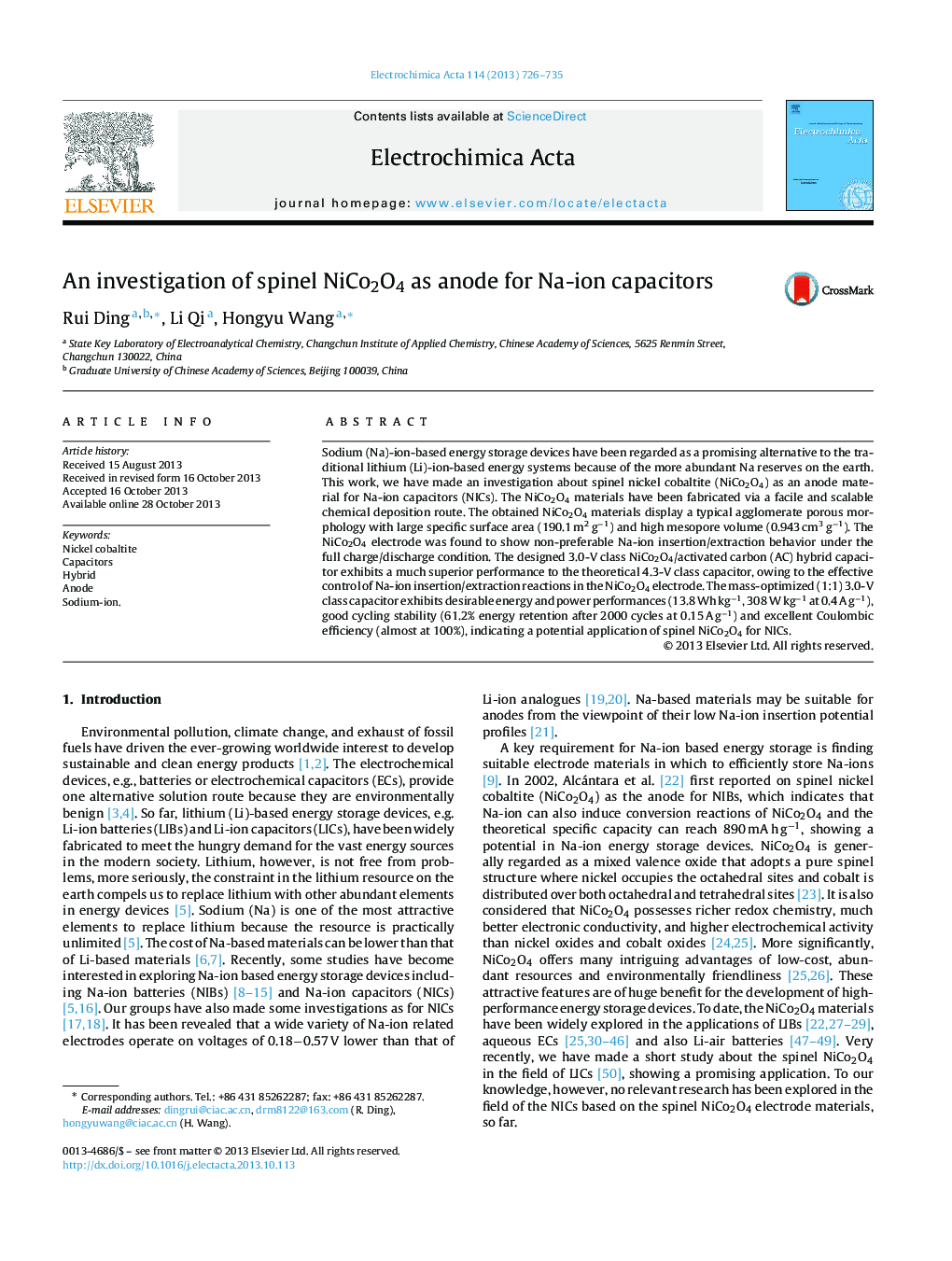 An investigation of spinel NiCo2O4 as anode for Na-ion capacitors