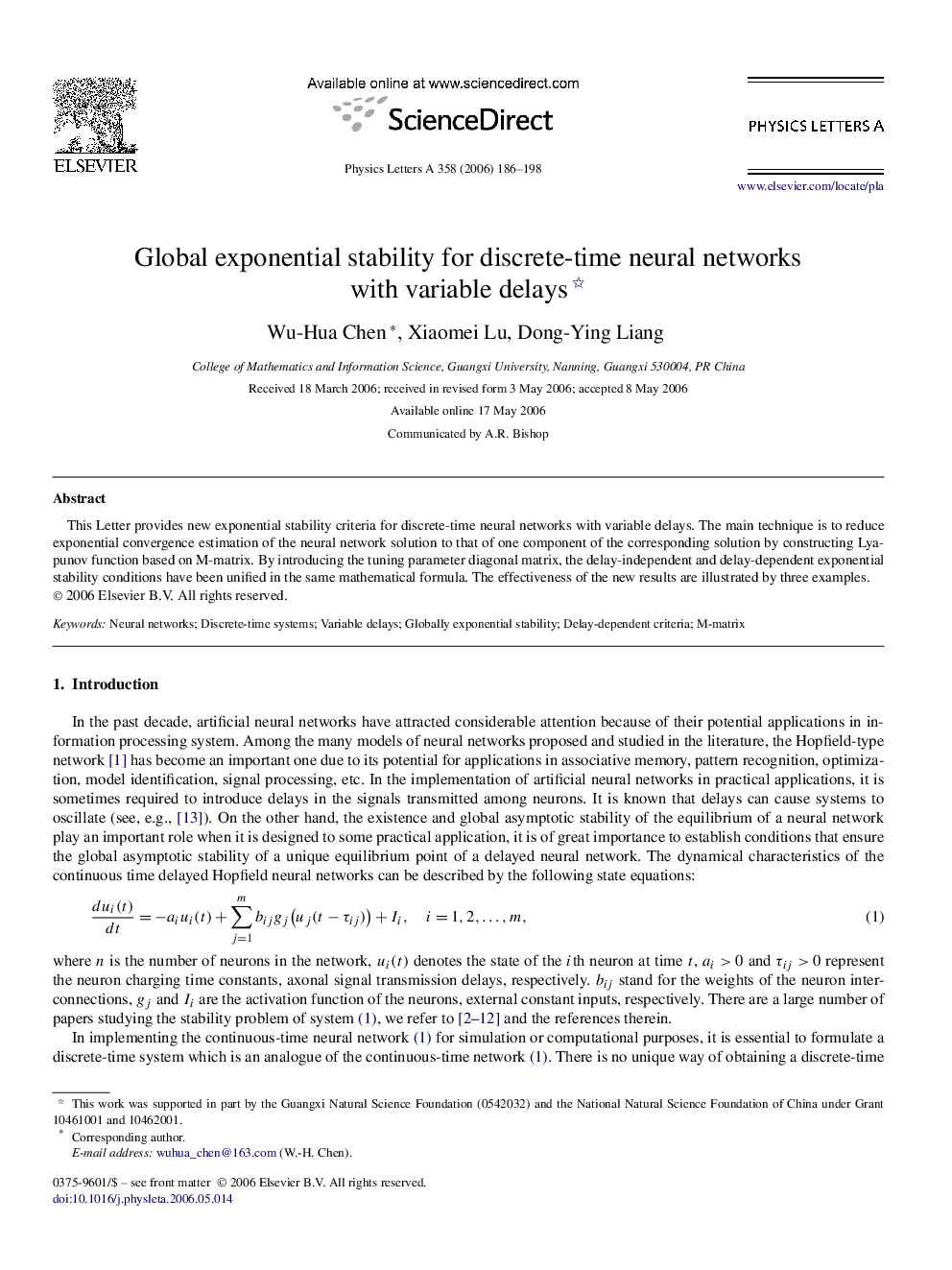 Global exponential stability for discrete-time neural networks with variable delays 