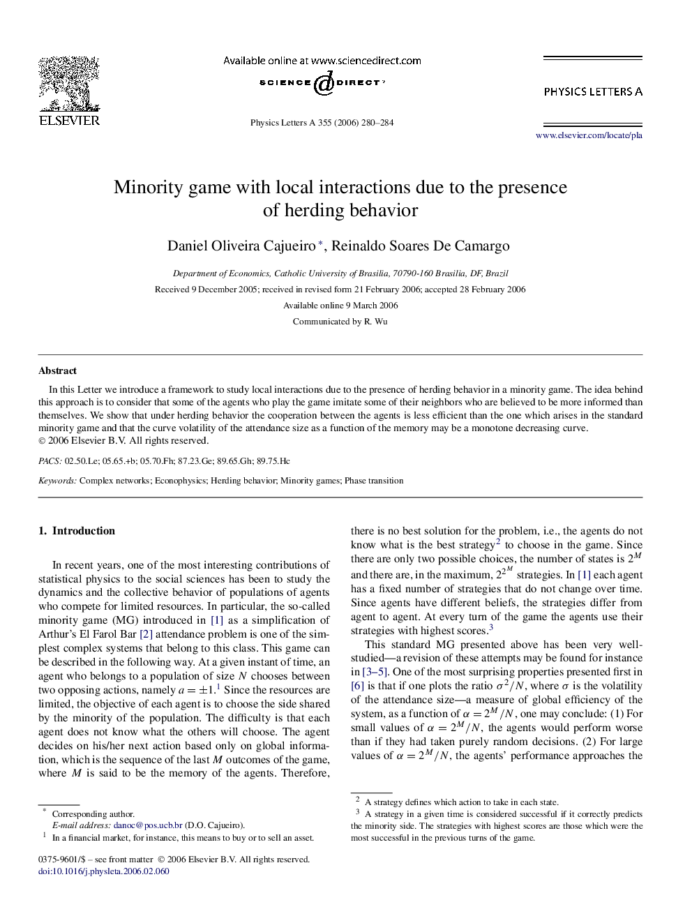 Minority game with local interactions due to the presence of herding behavior