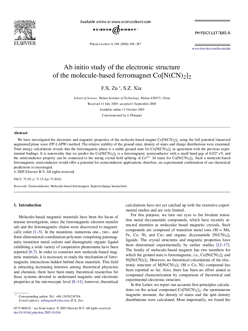 Ab initio study of the electronic structure of the molecule-based ferromagnet Co[N(CN)2]2