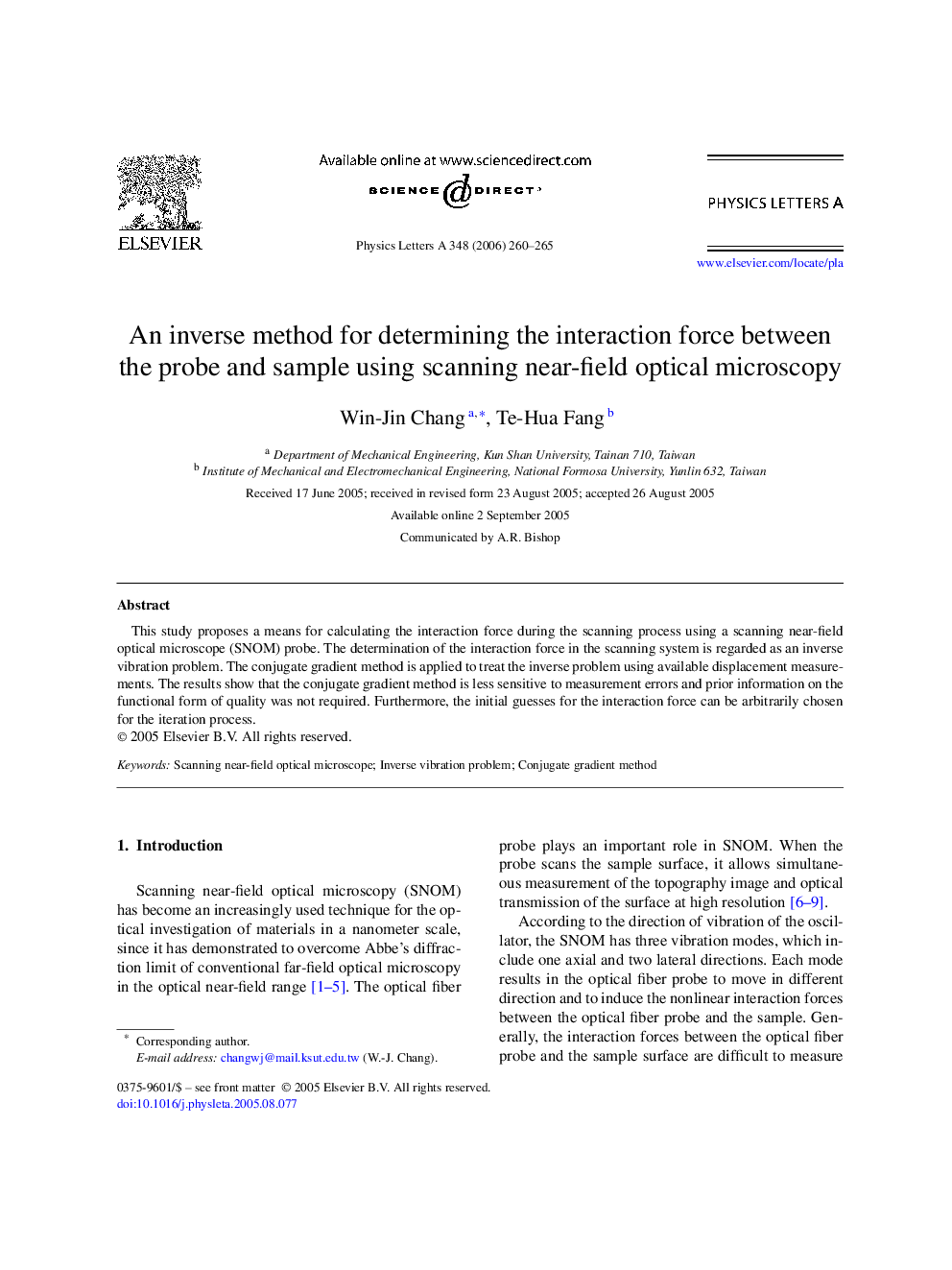 An inverse method for determining the interaction force between the probe and sample using scanning near-field optical microscopy