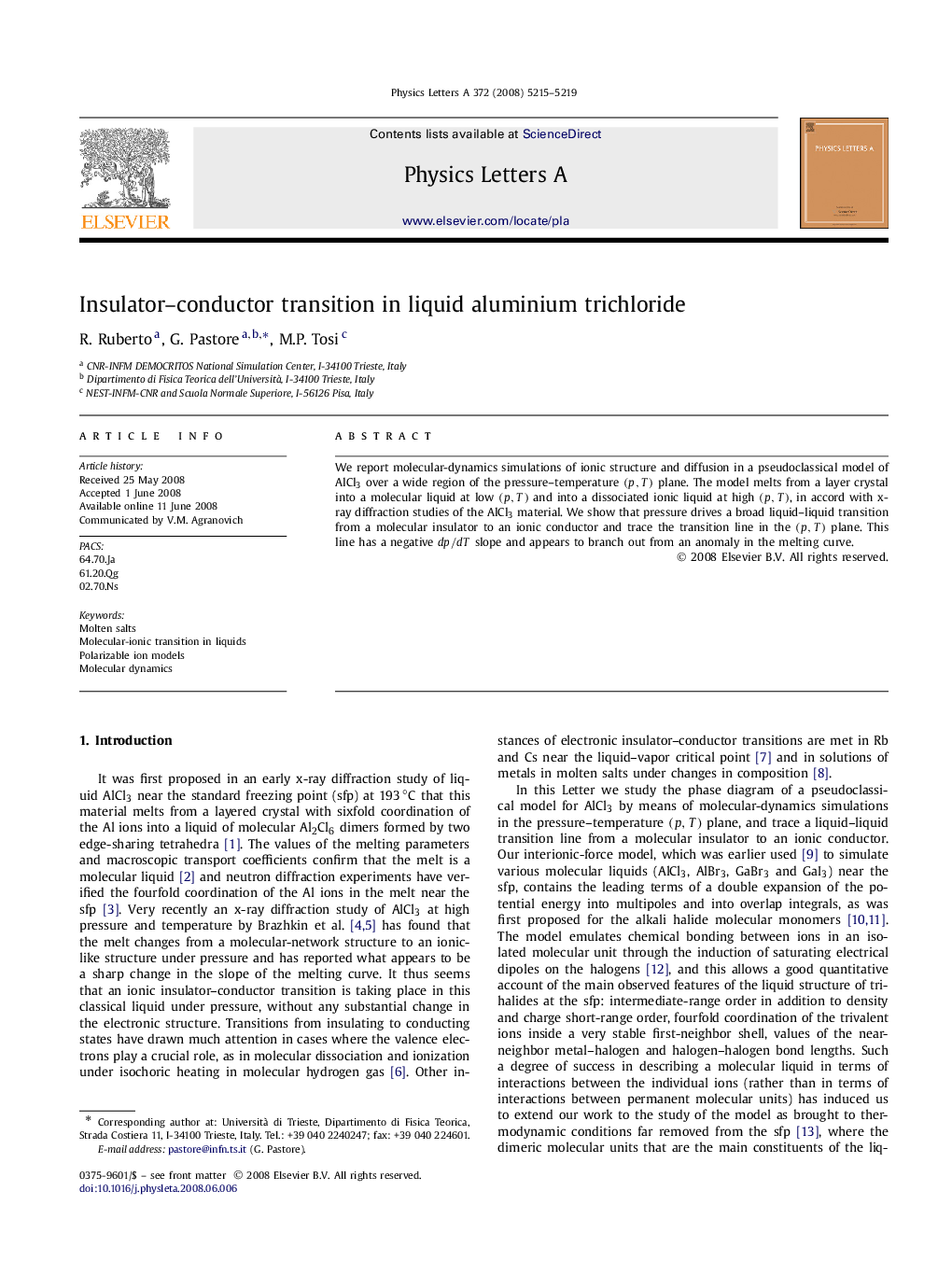Insulator-conductor transition in liquid aluminium trichloride