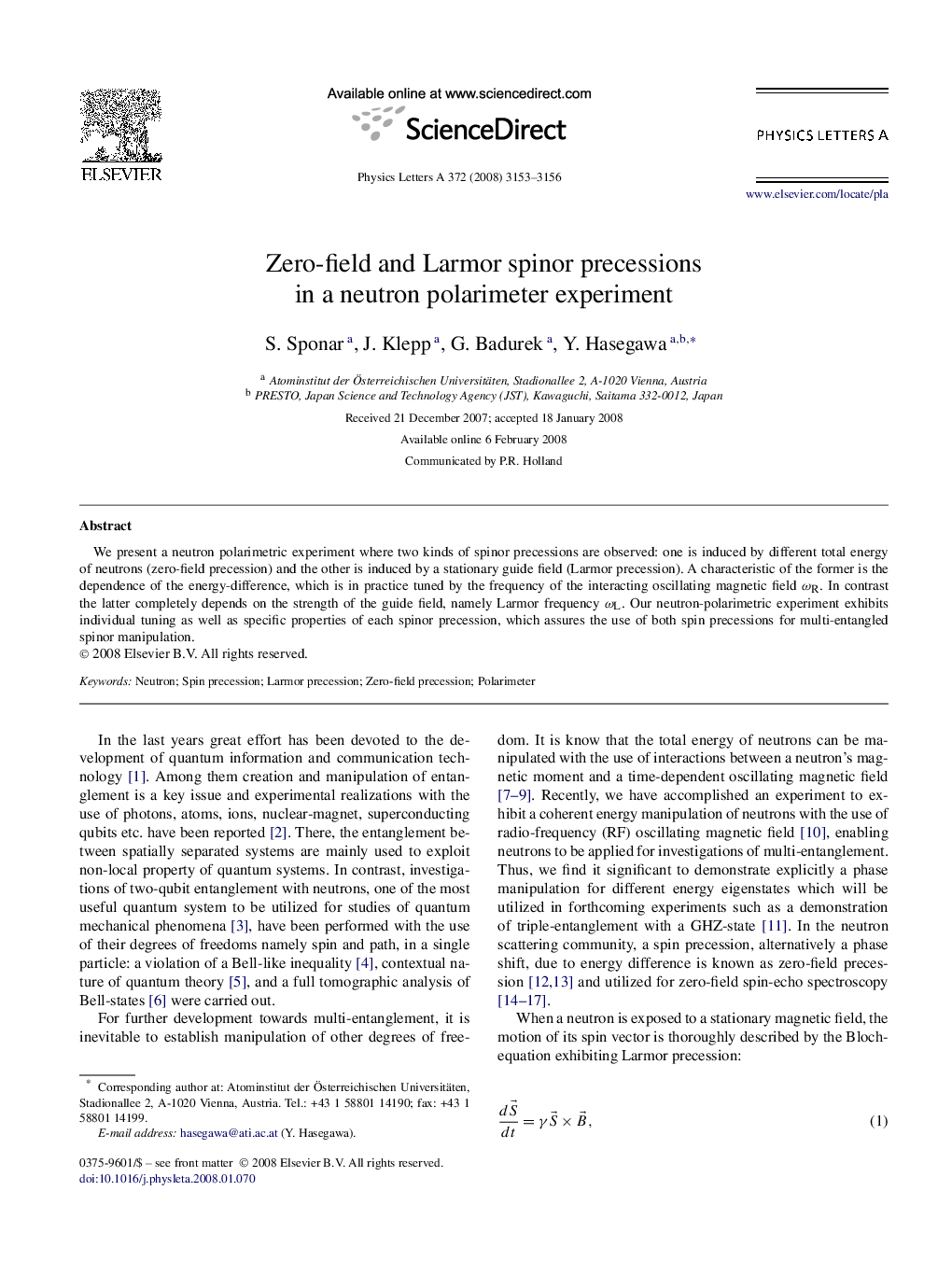 Zero-field and Larmor spinor precessions in a neutron polarimeter experiment