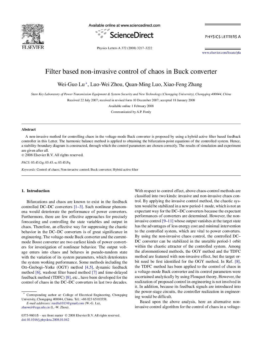 Filter based non-invasive control of chaos in Buck converter