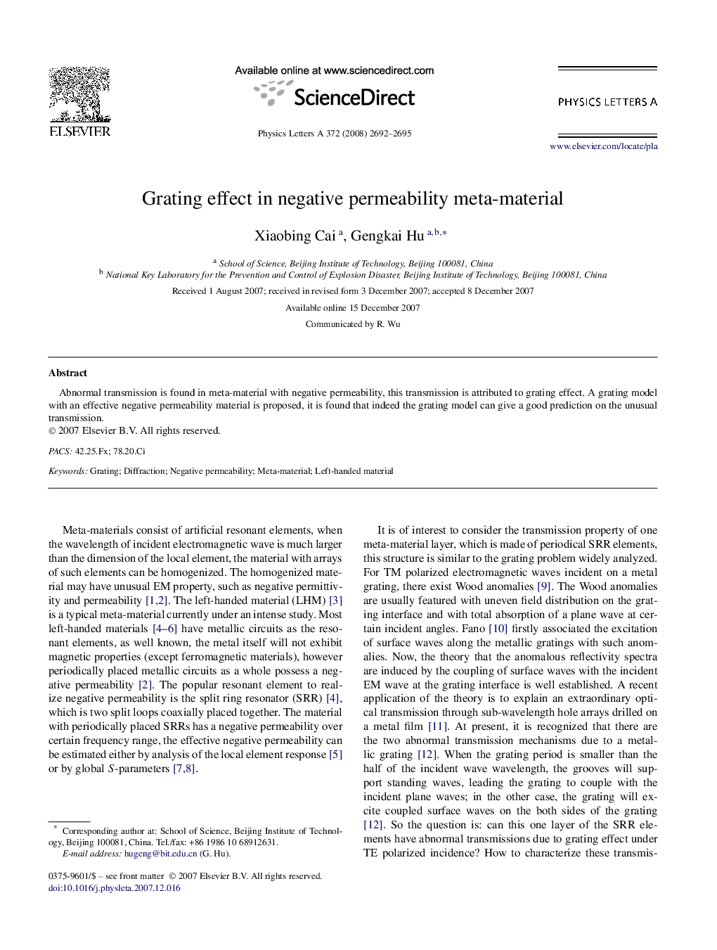 Grating effect in negative permeability meta-material