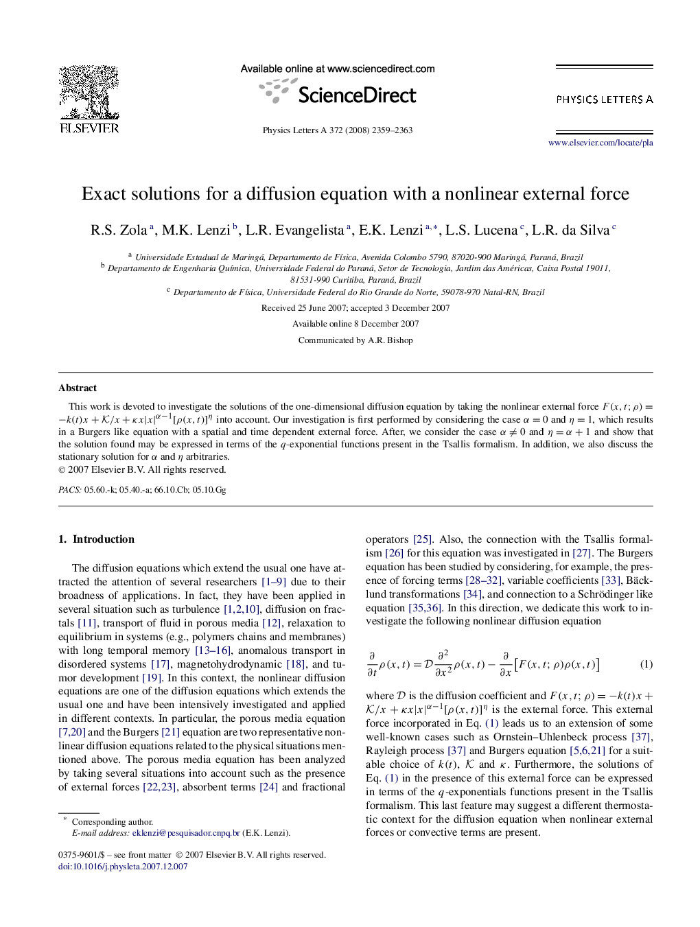 Exact solutions for a diffusion equation with a nonlinear external force